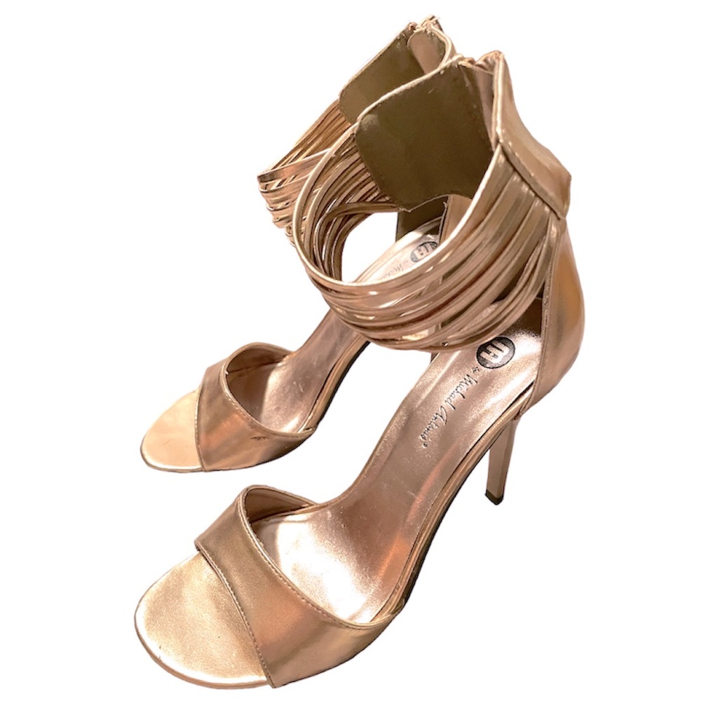 Michael Antonio Pink Metallic Rose Gold Strappy Heels Sandals Size 8